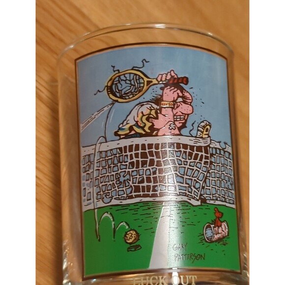 Gary Patterson Cartoonist Glass Cup Arbys Collectors Series Luck Out Tennis 1982 - Picture 5 of 7